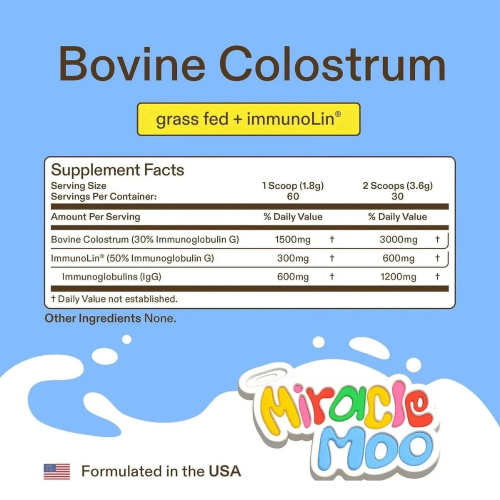 Miracle Moo Premium Grass-Fed Colostrum Powder, Unflavored, 3.81 Ounce – Gut & Immune Support